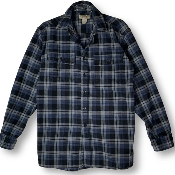 LL Bean Mens Vintage Freeport Main Plaid Flannel Shirt Cotton Chamois Blue Sz M - Picture 1 of 11